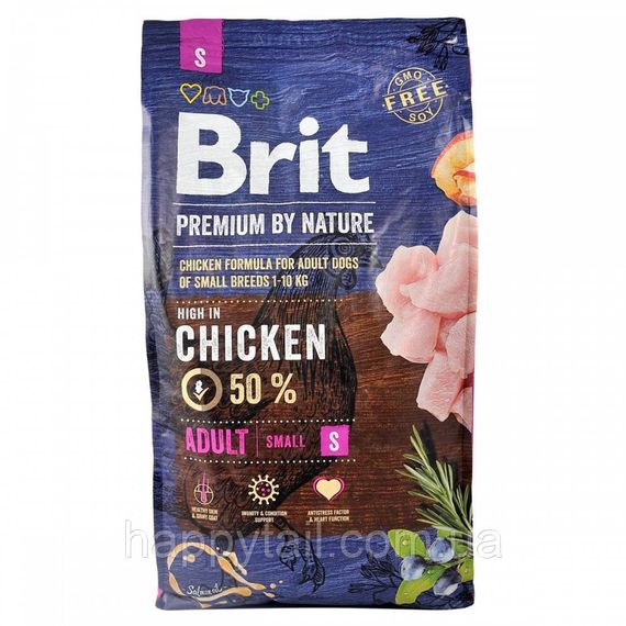 Корм Brit Premium by Nature Adult S для взрослых собак малых пород, курица, 8 кг | Зображення 2