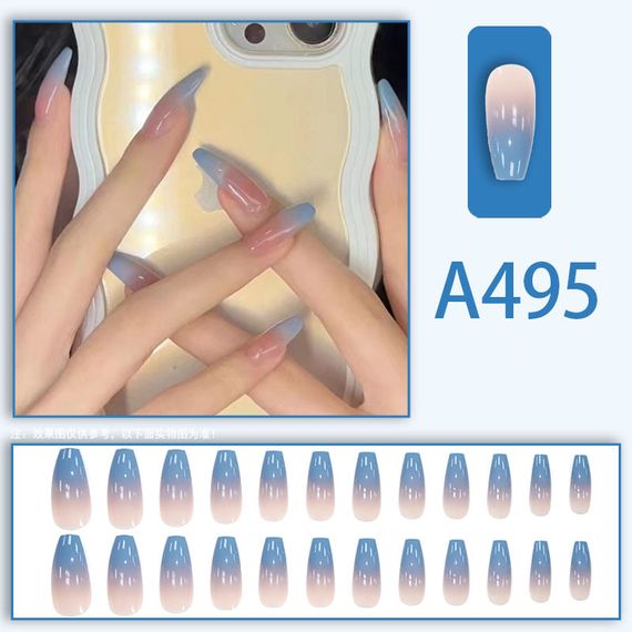 Накладні нігті з клеєм A495 Блакитний 24 шт (A9703) | Зображення 1