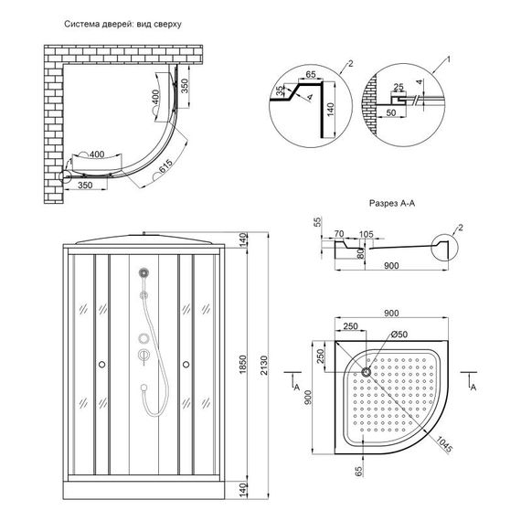 Душовий бокс Lidz Tani SB90x90.SAT.LOW.GR LTSB9090SATLOWGR | Зображення 1