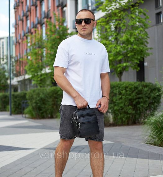 Мужская сумка-барсетка кожаная 22х24х8 / мессенджер на одно плечо для города и путешествий, черный | Зображення 1