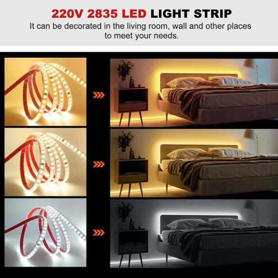 Світлодіодна LED стрічка PROLUM™ 2835\120 IP67 220V Series "S", Тепло-Білий (2800-3200K) | Зображення 4