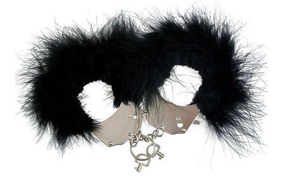 Наручники металеві Adrien Lastic Handcuffs Black з чорною пухнастою обробкою Sex Aura