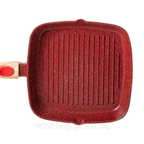 Алюмінієва сковорода-гриль 24 см зі скляною кришкою Square Red MGC HP-4-461R | Зображення 6