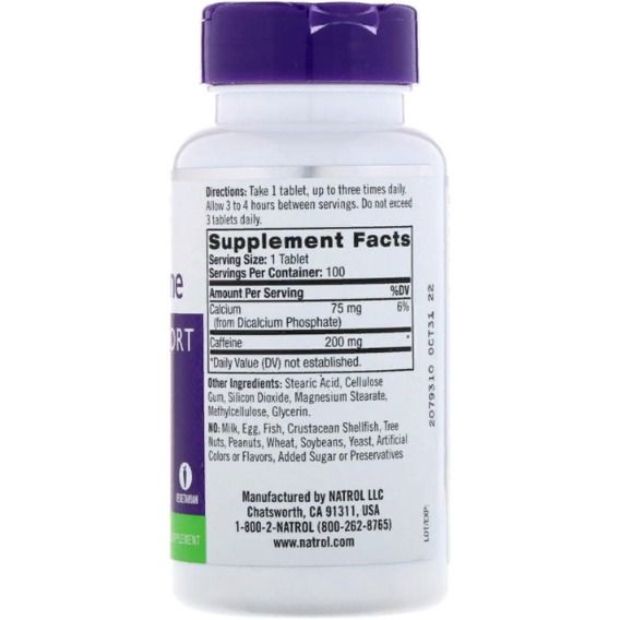 Тонизирующее средство Natrol High Caffeine, Extra Strength 200 mg 100 Tabs NTL-04794 | Зображення 1