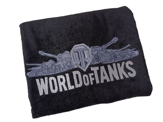Рушник з вишивкою махровий банний 70*140 чорний World of tanks гравцеві танкісту 00451