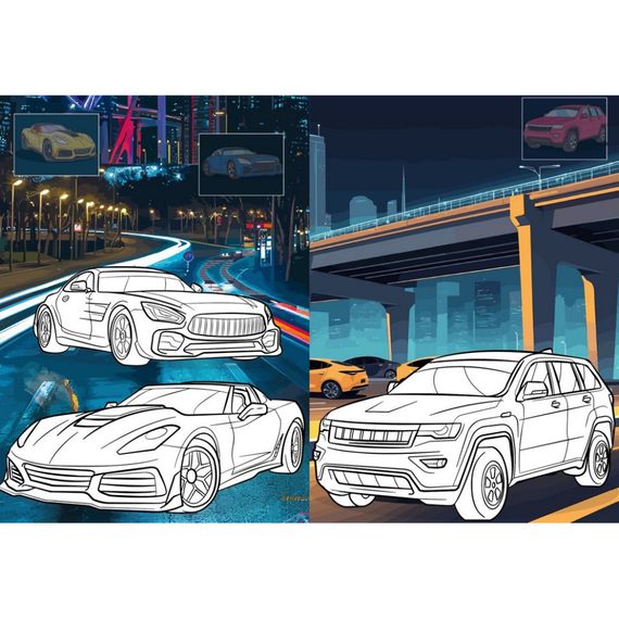 Дитяча розмальовка зі стікерами "Автопарк" CB26, 16 сторінок | Зображення 1