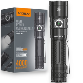 Фонарь Videx 4000Lm 6500K до 200 м дальность света, алюминиевый корпус, с аккумулятором   (VLF-A406)