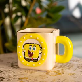Фарфоровая чашка "Губка Боб" с магнитным декором 500 мл, Кружка детская чашка с фарфора на подарок FM-12Y