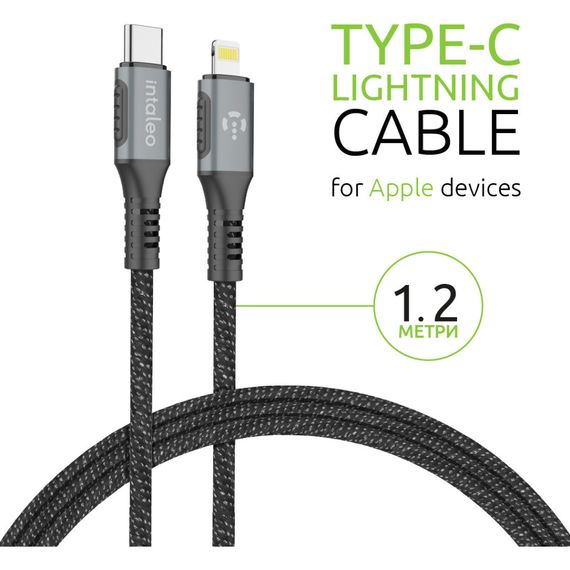 Дата кабель Type-C to Lightning 1.2m CBGPD30WTL1 30W grey Intaleo (1283126518089) | Зображення 1
