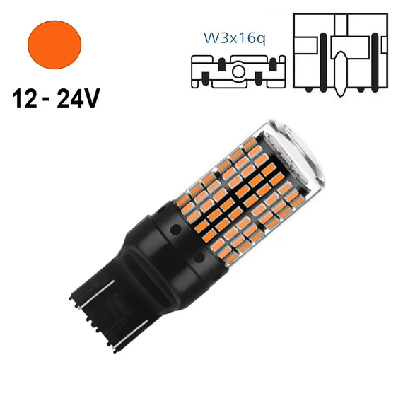 Помаранчева світлодіодна автолампа Т20 W21/5W 7443, 3014х144smd, 24 Вт, 12-24В | Зображення 1