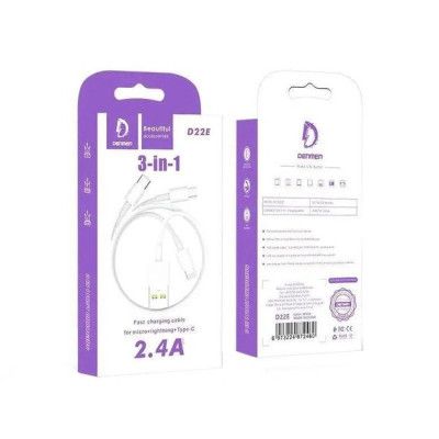Дата кабель USB 2.0 AM to Lightning + Micro 5P + Type-C 1.0m D22E White Denmen (DM-D22E-WH) | Зображення 2