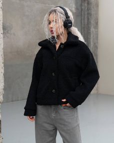 Женская короткая куртка мех Тедди, MN0002  цвет черный, размер S