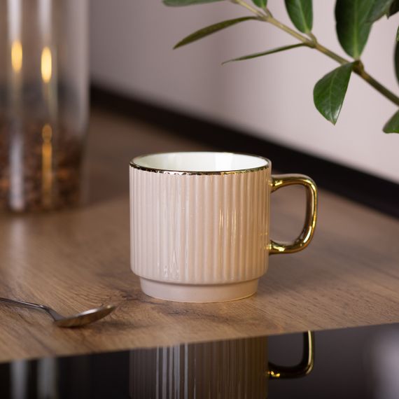 Чашка порцелянова із золотим обідком і золотою ручкою 300 (мл) Кремова RX-N231129CR | Зображення 3