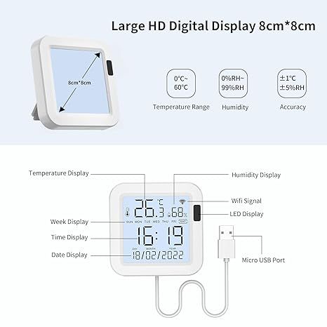 Датчик температуры eMylo WiFi s16 , гигрометр, умный термометр с приложением Smart App и регистратором данных, комнатный термометр чёрный | Зображення 5