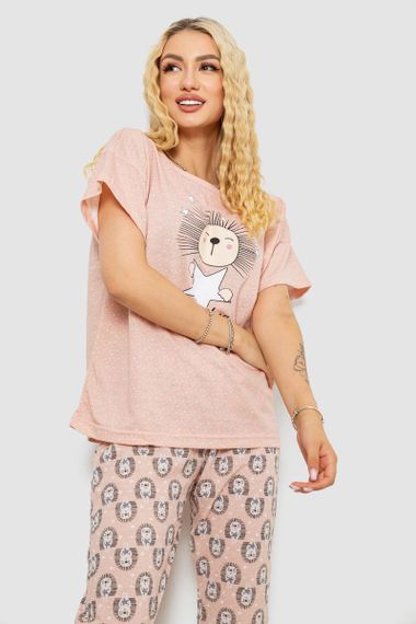 Пижама женская с принтом, цвет пудровый, 243R15468 | Зображення 1