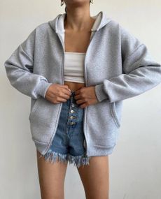 Женский теплый худи на флисе оверсайз BF1129 размер 42/46, цвет серый