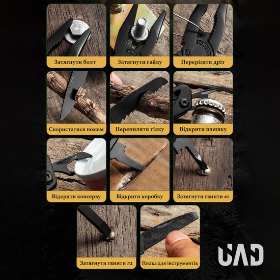 Мультитул професійний UAD BasicCraft 12 інструментів 420 Чорний | Зображення 4