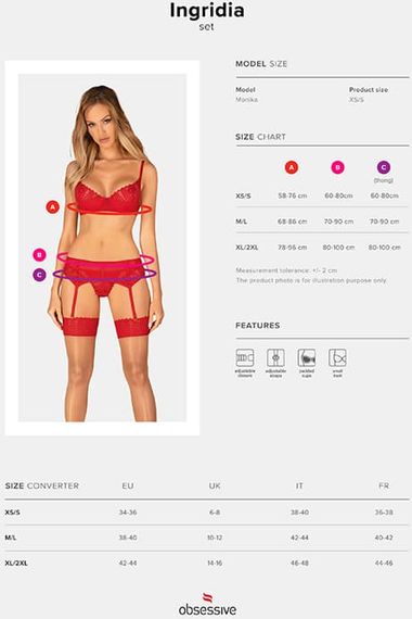 Комплект с поясом Obsessive Ingridia garter belt set Красный XL/2XL | Зображення 6