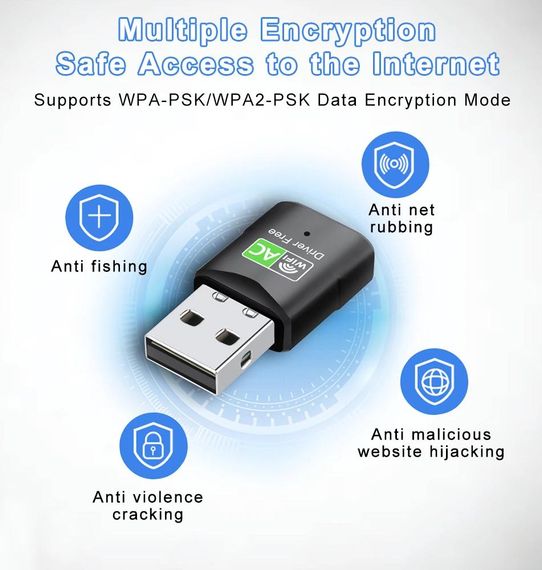 650 Мбит/с USB WiFi-адаптер 2,4 ГГц и 5 ГГц Беспроводная сетевая карта Wi-Fi-адаптер Wi-Fi-приемник для ноутбука и ПК | Зображення 1