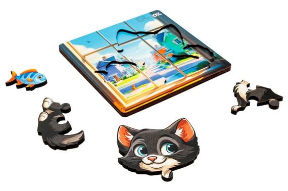 Сортер А6 "Допиливий котик" Puz-88751 дерев'яний PuzzleOk | Зображення 1