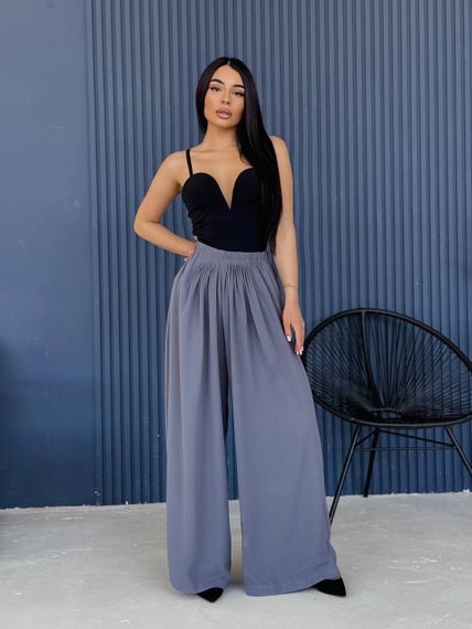 Женские широкие свободные брюки палаццо в складку AV180 размер S/M, цвет серый | Зображення 3