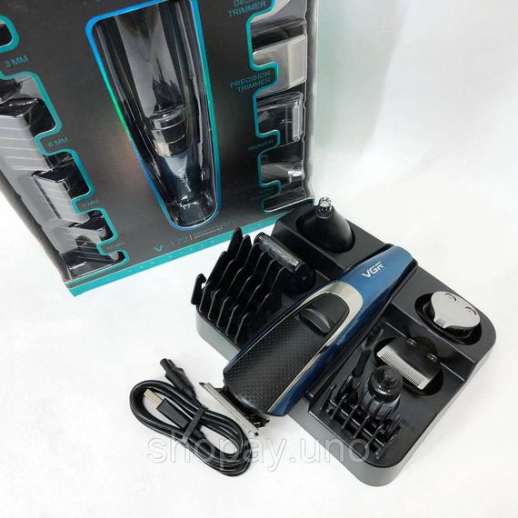 Машинка триммер 4в1 VGR V-172 для стрижки волосся на акумуляторі зарядка USB, електробритва для голови | Зображення 7