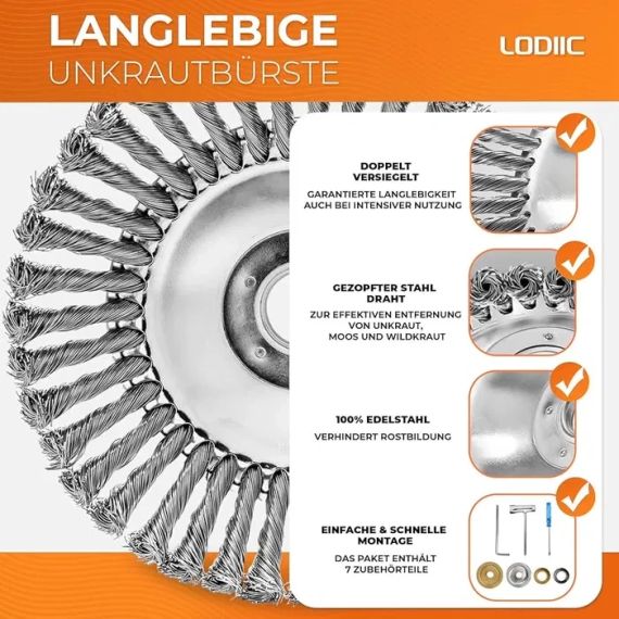Дротяна щітка LODIIC для мотокоси 25,4 мм, насадка для бензинових тримерів, видалення бур’янів, корщітка, крацовка | Зображення 5