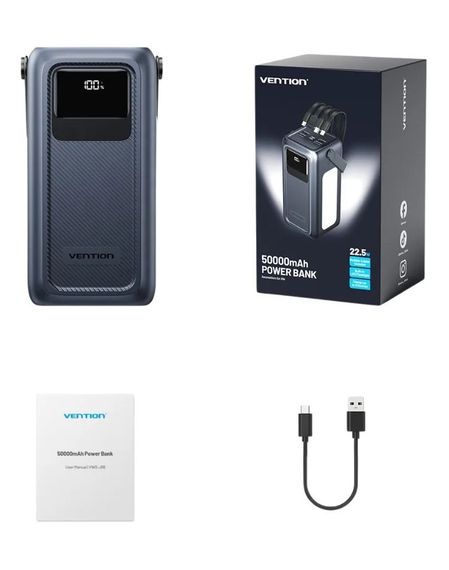 Повербанк Vention Power Bank 50000mAh 22.5W з вбудованими кабелями й ліхтарем | Зображення 5