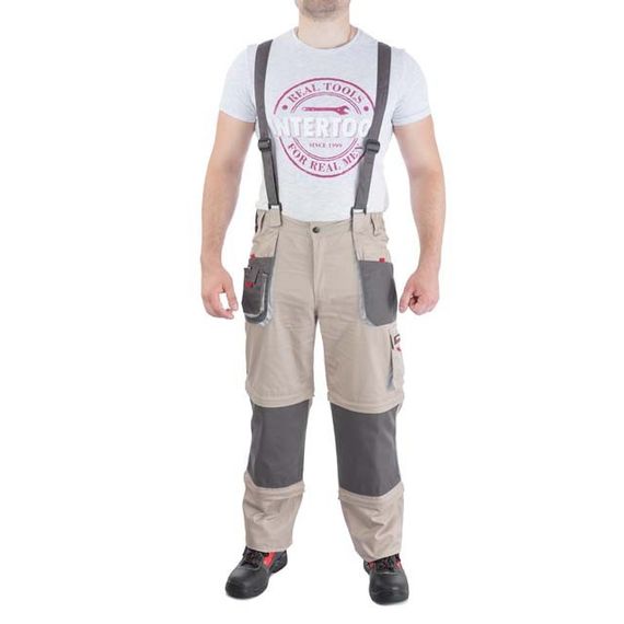 Брюки трансформер робочі з лямками 6 в 1, 100% бавовна, щільність 180 г/м², M INTERTOOL SP-3042 | Зображення 1