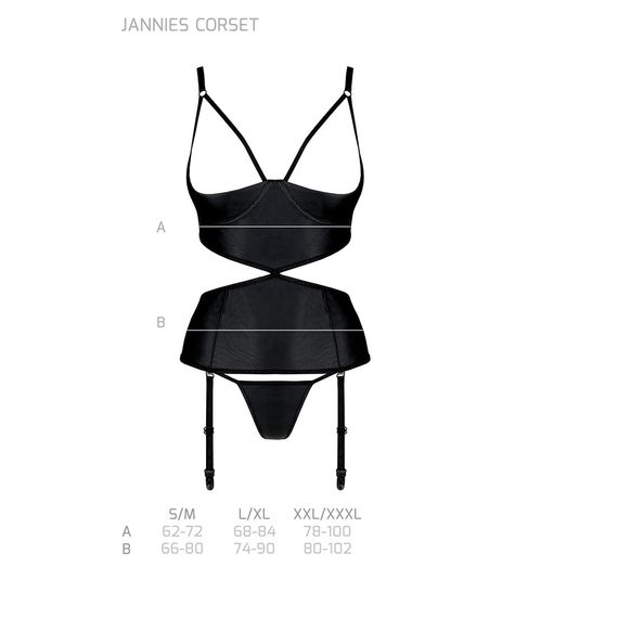 Корсет з відкритими грудьми Passion JANNIES CORSET S/M black, стрінги в наборі | Зображення 4