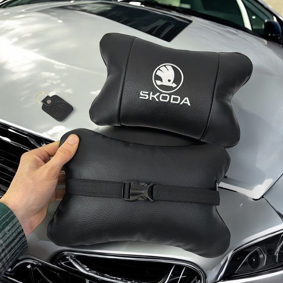 Автомобильные подушки 2 шт на подголовник Skoda / Вред, из натуральной кожи, стильный аксессуар для вашего авто | Зображення 3
