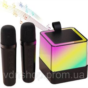 Портативна караоке система з двома мікрофонами Bluetooth акустична колонка для дому та вечірок Black GJ-81