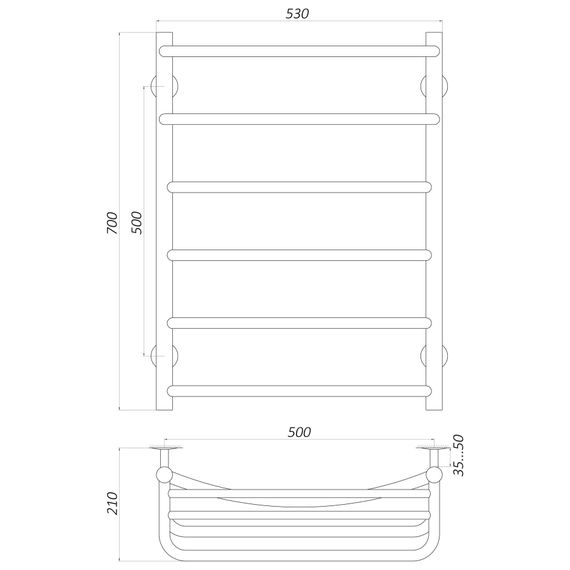 Рушникосушарка UNIO Op W 700-500-6 Олівія з полицею (20859) | Зображення 2