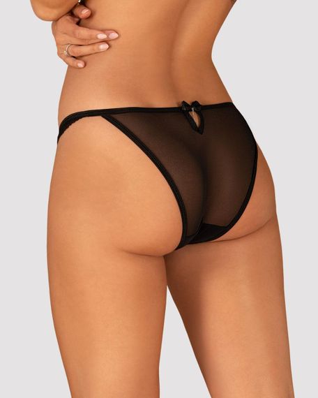 Напівпрозорі трусики з підвіскою Obsessive Ivannes panties black, чорні, S/M | Зображення 1