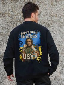 Утеплений оверсайз світшот на флісі з принтом Without Dont Push The Horse Black