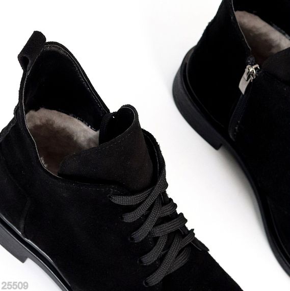 Дизайнерські замшеві зимові низькі чорні черевики асиметричний дизайн | Зображення 3