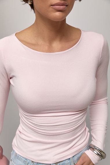 Еластичний базовий приталений лонгслів - пудра цвет, ONE SIZE (є розміри) | Зображення 3