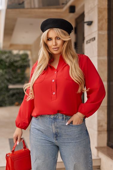 Женская легкая блуза из софта с рукавами на резинке GF4300 цвет красный, размер 50/52 | Зображення 4