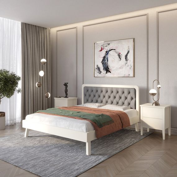 Односпальне дерев'яне ліжко Mebigrand Токіо Айворі (S0505Y30R)/Аляска 93 (Сірий) 90х190 см (MBG-11237)