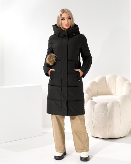 Зимове чорне пальто з помпоном що відстібається | Зображення 4