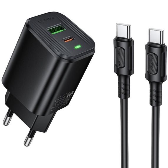 МЗП Borofone BAS85A Star PD30W+QC3.0 (1USB-A/1C) + кабель Type-C to Type-C Black