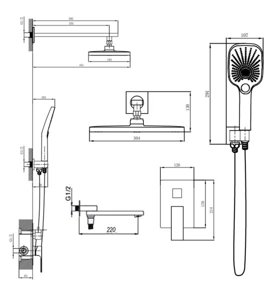 Душова система універсальна Qtap Gemini Gunmetal Black PVD прихованого монтажу QTGEM114GMB45704 | Зображення 1
