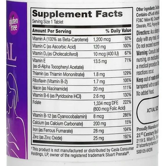 Вітамінно-мінеральний комплекс 21st Century PreNatal with Folic Acid 60 Tabs CEN27310 | Зображення 1