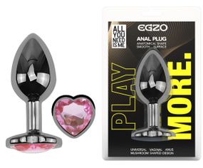 Анальна пробка з кристалом EGZO - Dark Silver Heart Plug Pink size M Sex Aura