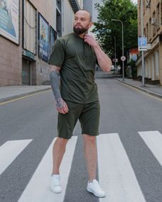 Мужской летний костюм оверсайз с шортами и футболкой BD0023 цвет хаки, размер L