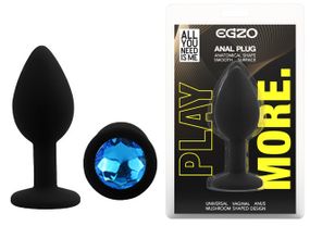 Силиконовая анальная пробка EGZO - Silicone Black Round Plug Blue, size S Sex Aura