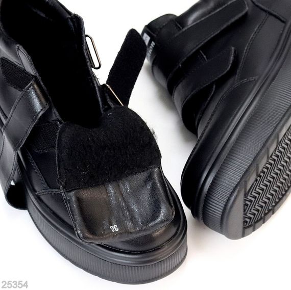 Спортивні чорні зимові черевики натуральна шкіра на липучках | Зображення 1