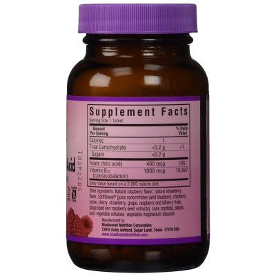 Витамин Bluebonnet Nutrition Витамин В12 и Фолиевая кислота, Вкус Малины, Earth Sweet Che (BLB0434) - Топ | Зображення 1