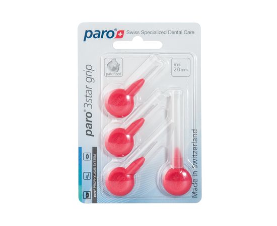Міжзубні щітки paro® 3STAR-GRIP, xxx-тонкі, червоні, трикутної форми (Ø щітки 2 мм, ДОО* 0.8 мм), 1уп. х 4 шт. | Зображення 1