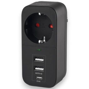 Сетевой адаптер с 2USB + USB-C и заземлением VIDEX ONCORD VF-AD1G2U1C-B Black